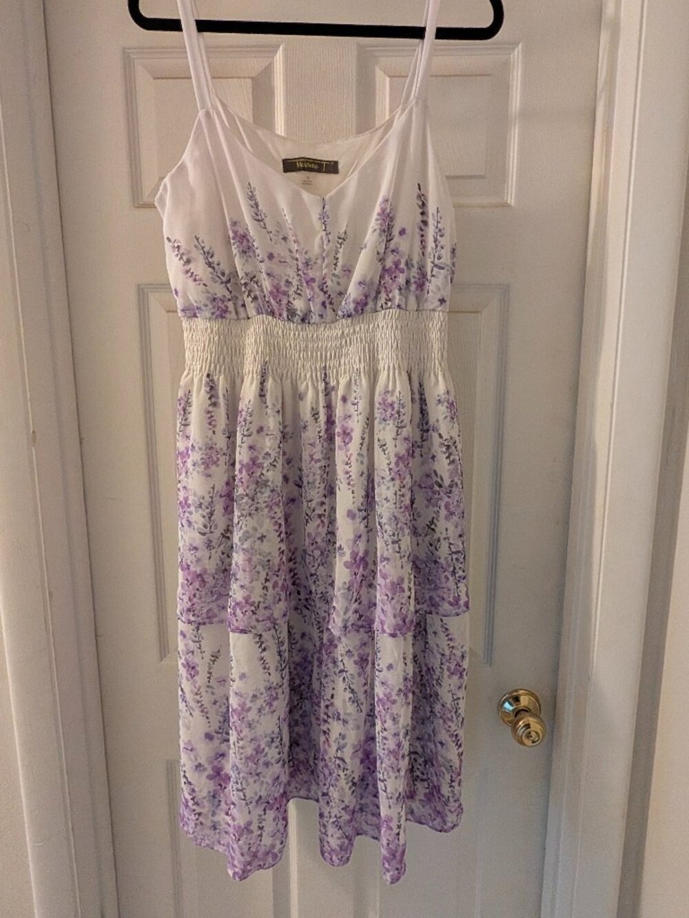 Melonie T White Purple Floral Smocked Midi Summer Dress - Size 16